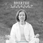 Photo of lady in meditative post, with text 'breath, 1,2,3,4,5,6,7